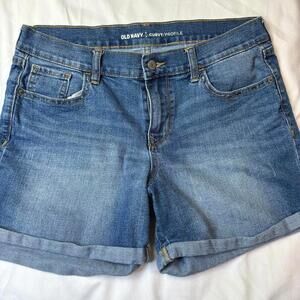 Old Navy Curvy Jean Shorts 8 Cuff Distress Blue Denim Stretch Womens Measure W34